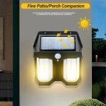 Double Solar Motion Sensor Light for Outdoor | Dual Head Wall Mounted LED Security Lamp | Human Body Induction Solar Powered Waterproof Garden Light | Automatic Energy-Saving Night Light for Home, Balcony, Driveway, Pathway, Yard