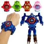 Marvel Iron Man Spiderman Cartoons Children's Watch Deformation Robot 3d LED Luminous Watch Children's Model Toy Watch - Image 2