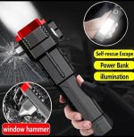 Multifunction 8in1 Portable Led Flashlight Rechargeable LED Torch Flashlight | Car Emergency Tool with Window Breaker Hammer | Cutter | Flashlight Household Rechargeable Ultra Strong Outdoor Bright Led Flashlight - Image 5