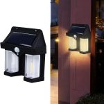 Double Solar Motion Sensor Light for Outdoor | Dual Head Wall Mounted LED Security Lamp | Human Body Induction Solar Powered Waterproof Garden Light | Automatic Energy-Saving Night Light for Home, Balcony, Driveway, Pathway, Yard