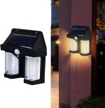 Double Solar Motion Sensor Light for Outdoor | Dual Head Wall Mounted LED Security Lamp | Human Body Induction Solar Powered Waterproof Garden Light | Automatic Energy-Saving Night Light for Home, Balcony, Driveway, Pathway, Yard