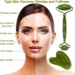 (Original Stone) Jade Roller and Gua Sha Set, Beyond Jade Face Roller - Face Massager, Facial Roller for Skin, Eyes, Neck - Noiseless Design - Jade Roller & Guasha Reduce Puffiness and Improve Wrinkles - Guasha Stone Self Care Gift for Man Women