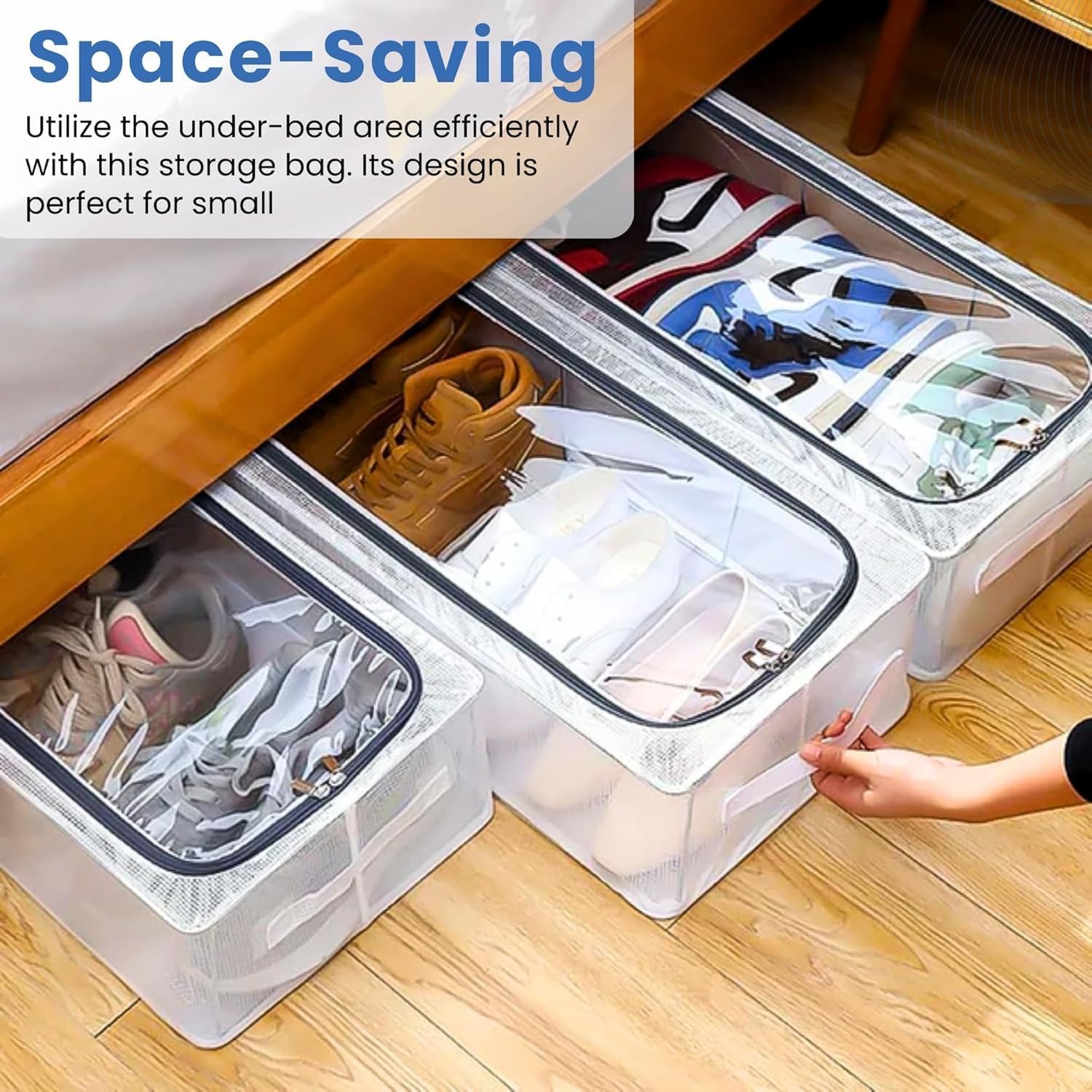 imgi_68_fe4d1212 Under Bed Shoe Storage Box with Steel Frame | Large Foldable Transparent Shoe Organizer for Men & Women | Dustproof Shoe Bag with Handle – Closet Space Saver (60x30x15cm) - Home Organizer's - Image 1