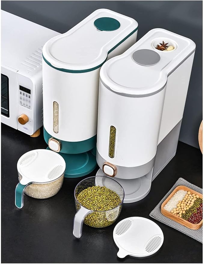 imgi_69_8bcdba6fded2736180039ec0d3294dee st/10 Kg Rice Dispenser, Large Sealed Grain Container Storage/10KG Rice Dispenser, Large Sealed Grain Container Storage with Lid Measuring Cylinder Moisture Proof Household Cereal Dispenser Bucket for Kitchen Soybean Corn - Image 1
