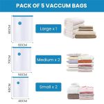 Vacuum Storage Bags Set – Pack of 6 with Hand Pump | Space Saver Vacuum Bags for Clothes, Blankets, Duvets, Pillows, Bedding, Quilts | Reusable Compression Bags with Zip Seal | 80% More Space | Travel & Home Use | Airtight Seal | 2 Piece 50x70 , 2 Piece - Image 5