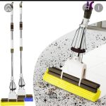 Foldable Sponge Mop with Squeeze | Stainless Steel Handle Floor Cleaning Mop | High Absorbent Water Wiper for Kitchen & Bathroom New One-Hand Press Mini Foldable Desktop Mop Self Wringing | Portable Sponge Mop for Kitchen Bathroom Glass Table | No Hand Wa - Image 2
