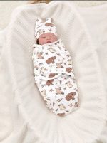 Newborn Sleeping Bag Cotton Baby Swaddle Wrap Adjustable Newborn Sleepsack Hat Set Anti-kick Swaddle Warm Soft Blanket