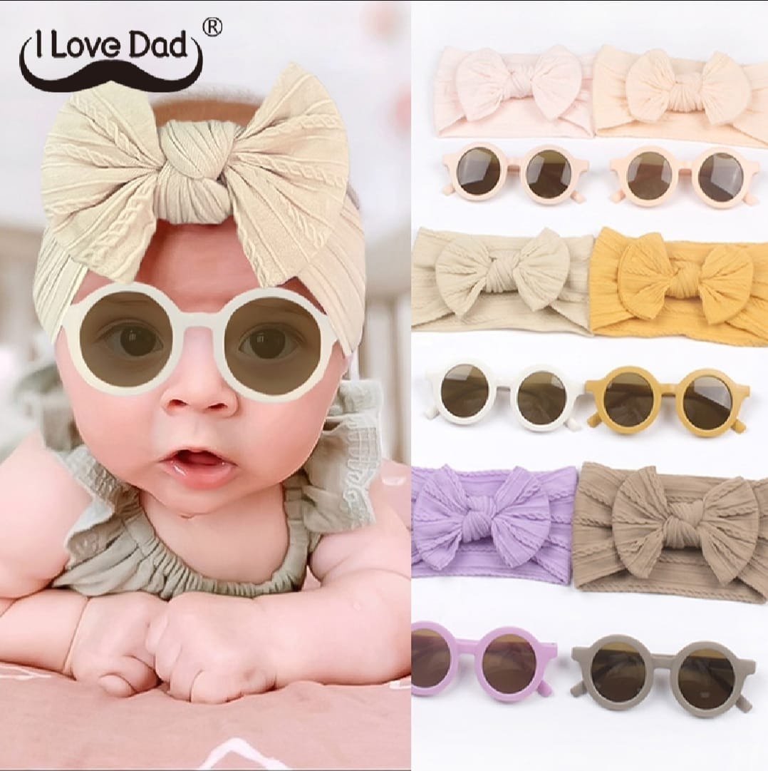 imgi_16_31324e4305d0f14ac868e6c71081ec90 2Pcs/Set Baby Bows Headband Round Sunglasses Solid Color Elastic Hair Bands Sun Glasses For Kids Girls Photography Props - Image 1