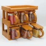 6 Pieces Spice Jar Set with Rack | Plastic Masala Box Organizer with Transparent Seasoning Containers & Handles | Multipurpose Kitchen Spice Storage Rack for Condiments, Herbs, Sugar & Dry Foods