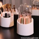 Rotating Makeup Brush Holder with Lid, Dustproof Cosmetic Brush Storage Organizer for Vanity
