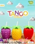 TANGO Fruit Tumbler 850ml – Reusable Plastic Drink Cup with Straw – BPA-Free Kids & Party Juice Cup – Strawberry, Pineapple & Grape Design - Image 4
