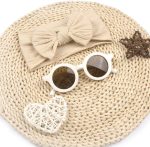 2Pcs/Set Baby Bows Headband Round Sunglasses Solid Color Elastic Hair Bands Sun Glasses For Kids Girls Photography Props - Image 2