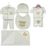 TinyKids.pk |Newborn Baby Baba WELCOME TO THE WORLD STARTER Set 5 pice clothes for boys and girls 5 in 1 pice ,Trending newborn baby outfits for first arrival 0-3 Month’s Latest newborn babies apparel , Affordable newborn babies fashion newborn babies . - Image 7