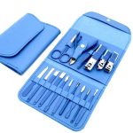 16 in 1 Manicure Pedicure Kit Nail Clipper Grooming Set Stainless Steel Tools Portable Travel Case Nail Cutter Trimmer Tweezers Ear Pick Cuticle Pusher Scissors Multi-Function Finger Toe Care Facial Eyebrow Remover Household Unisex Beauty Spa Kit