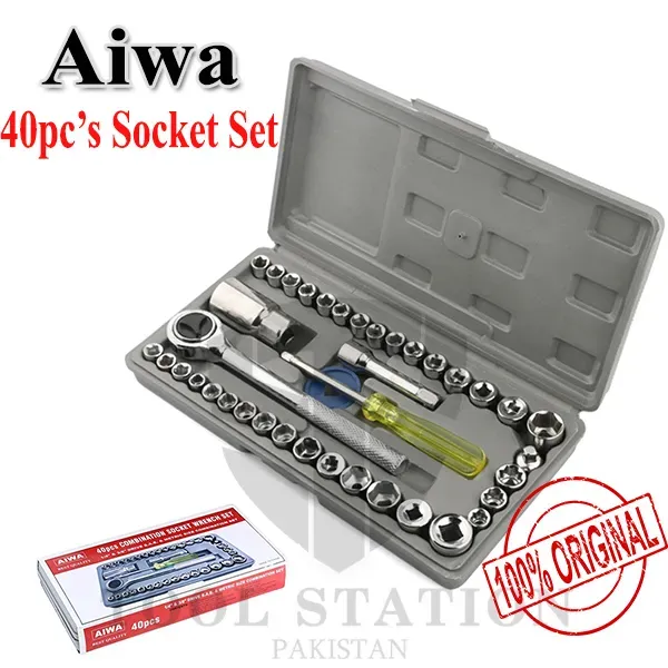 imgi_4_beb4ad471582d2e3323eefd078719d2f.jpg_720x720q80.jpg_ Original Aiwa 40 Piece Toolkit Tool kit Combination Socket Ratchet Wrench Set Tool Kit Toolkit Goti Set Ring Spanner Pana Set Screw Driver Bit Set Hand Toolkit Tools Kit Car Bike Cycle Repairing Hand Tool kit Toolkit Set Screwdriver Toolkit Drill Machine - Image 1