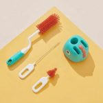 Tawakkal Mart 3pcs Set Baby Bottle Cleaning Brush Silicone 360 Degree Bottle Cleaner Tool Infant Bottle Pacifier Straw Brush with Base Storage