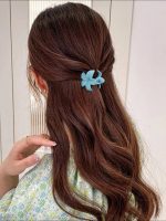 Tawakkal Mart 4 Pcs Small Mixed Colors Hair Claw Clips for Women and Girls, Matte Claw Flower Shaped