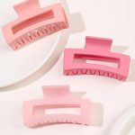 Tawakkal Mart Set of 4 Pink Large Hair Claw Clips - 3.4" Non-Slip, Matte Square Design for Women and Girls. Strong Hold for Both Thick and Thin Hair.