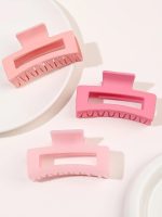 Tawakkal Mart Set of 4 Pink Large Hair Claw Clips - 3.4" Non-Slip, Matte Square Design for Women and Girls. Strong Hold for Both Thick and Thin Hair.