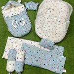 New APC Quality Soft Baby Set Complete Bedding 7 Pcs Set - 7 Pcs Include: 1 Mattress 1 Quilt / Comforter 1 Sleeping Bag / Carry Nest 1 Headshaper Pillow 1 Normal Pillow and 2 Cushions - Baby Bistar Gaddi Sleeping Bag Bed Gift Best