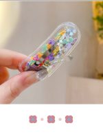 GP Elanor 2 Pcs/Set Glitter Sequin Appliques Hair Clips Quicksand Carrot Design Transparent Glitter Filling Applique Hair Pins Cute Snap Clips Girl DIY Fashion Hair Clip Accessories