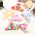 Tawakkal Mart korean style Fluffy Cute Colors Hair catcher for girls . Girls hair claw plush cute fur stylish look fashion statement hairstyle