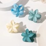Tawakkal Mart 4 Pcs Small Mixed Colors Hair Claw Clips for Women and Girls, Matte Claw Flower Shaped for Thin Hair