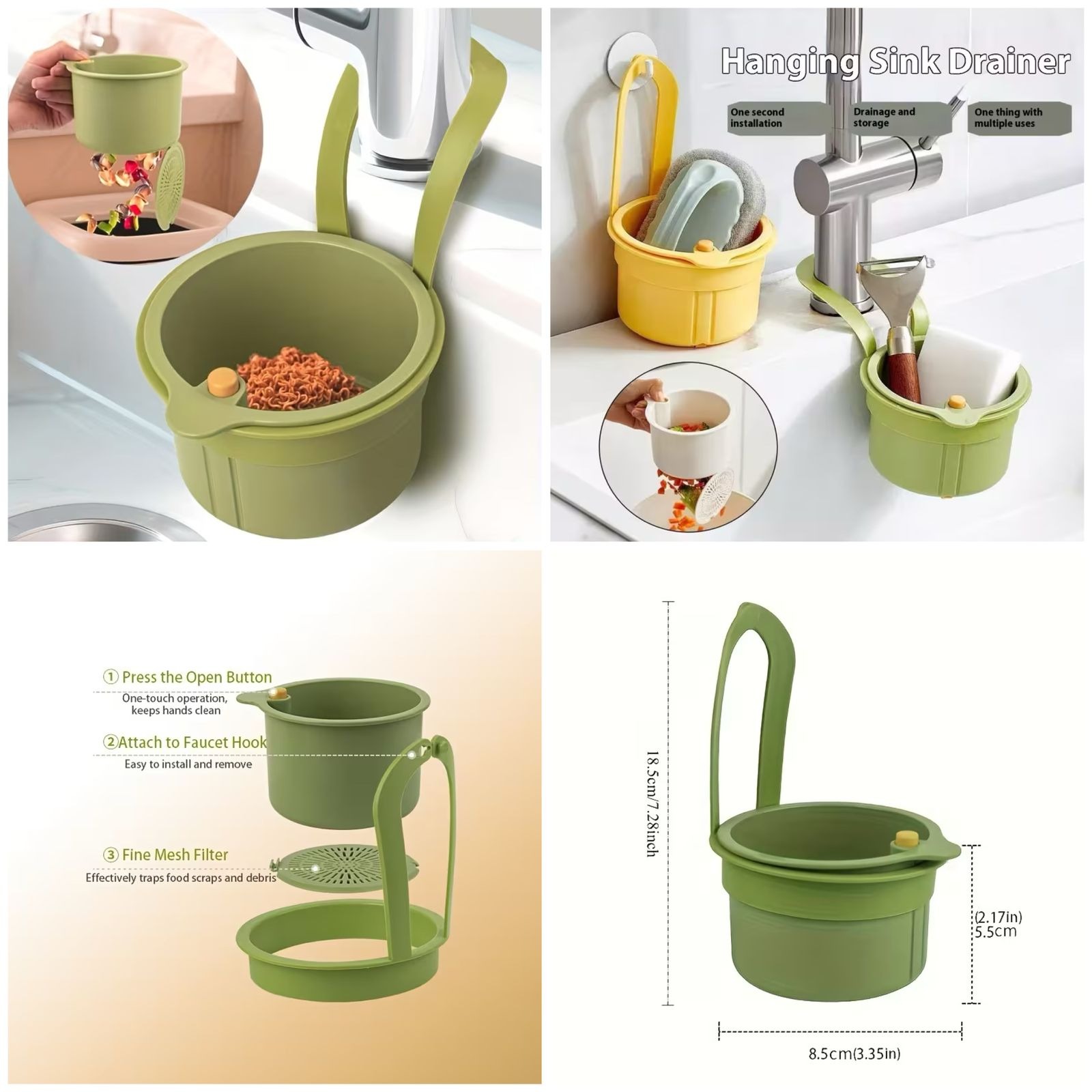 imgi_55_1d95c5605f3c1b72cd8c3beeec9a6424 Sink Drain Basket Faucet Hanging Filter Bag Adjustable Automatic Dumping Basket - Image 1
