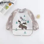 Cute Cartoon Baby Bibs Waterproof Infant Eating Bib with Pocket Children Drawing Long Sleeve Apron Kids Burp Cloth Baby Stuff