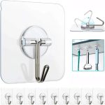 Pack of 5 & 3pcsAdhesive Wall Hooks 15lb(Max) Transparent Sticky Hooks Sticky Hangers,Waterproof and Oilproof for Bathroom Kitchen Heavy Duty Self Adhesive Hooks- Hushtong - Image 3