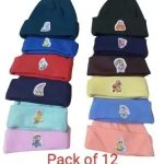 GP Pack OF 12 - Born Baby Caps Unisex Winter Caps[RANDOM COLOUR+RANDOM DESIGNS]