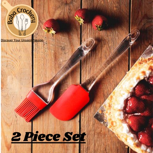 imgi_56_8ed67e908011bb53a24826291217ae80 Pack of 2 - Spatula & BBQ Oil Brush , BBQ brush , High Heat Resistant with Transparent Handle For Cooking/Baking , Silicone Brush and Spatula Pair - 2 in 1 set - Image 1