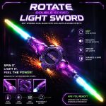 Rotate Double-Edged Light Sword Toy with LED Lights & Sound Effects - 360° Spinning Dual Blade Laser Sword Lightsaber for Kids Boys - Best Birthday & Eid Gift Action Toys