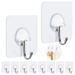 Pack of 5 & 3pcsAdhesive Wall Hooks 15lb(Max) Transparent Sticky Hooks Sticky Hangers,Waterproof and Oilproof for Bathroom Kitchen Heavy Duty Self Adhesive Hooks- Hushtong - Image 4