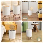 Dust bin with Wooden style press Lid and Foot trash can garbage container for Home decoration, Kitchen, room, office - Image 2