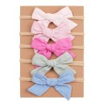I LOVE DADDY&MUMMY-5Pcs/Lot Cute Bows Baby Girls Headband Soft Elastic Flower Print Newborn Hair Band Infant Toddler Headwear Kids Hair Accessories