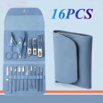 16 in 1 Manicure Pedicure Kit Nail Clipper Grooming Set Stainless Steel Tools Portable Travel Case Nail Cutter Trimmer Tweezers Ear Pick Cuticle Pusher Scissors Multi-Function Finger Toe Care Facial Eyebrow Remover Household Unisex Beauty Spa Kit - Image 2