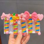 Flower Decor Hair Tie for Girls Adorable Spiral Hair Ties for Girls No Crease Stretchy Ponytail Holders with Cute Bowknots Hearts Flowers Traceless Hair Accessories for High for Southeast for Kids - Image 5