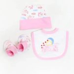 Pack of 3 Newborn Bib, Cap And Booties Set Light Greenish Cyan
