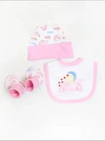 Pack of 3 Newborn Bib, Cap And Booties Set Light Greenish Cyan
