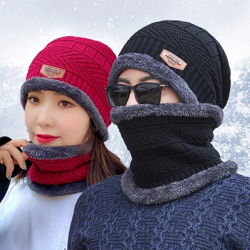 imgi_59_ea154f1c43500b1f0be682dbd322094b Winter Beanie Hat for Men Knitted Hat Winter Cap Beanie Women Thick Wool Neck Scarf Cap Balaclava Mask Bonnet Hats Set - Image 1
