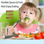 Tawakkal Mart 2 Pcs Baby Utensils Spoon Fork Set with Travel Safe Toddler Babies Children Feeding Training Easy Grip Heat Resistant Flexible Soft Perfect Self Learning - Image 3