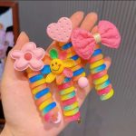 Flower Decor Hair Tie for Girls Adorable Spiral Hair Ties for Girls No Crease Stretchy Ponytail Holders with Cute Bowknots Hearts Flowers Traceless Hair Accessories for High for Southeast for Kids
