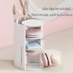 3 Layer Rotating Makeup Brush & Sponge Organizer Box – Cosmetic Storage Drawer Holder for Vanity & Countertop - Image 4