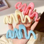 awakkal Mart Dopamine Creamy Color Geometry Wave Line Back Head Hair Claw Hair Claw Clip Women Girl Hairpin Ponytail Hair Accessories - Image 3