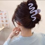 awakkal Mart Dopamine Creamy Color Geometry Wave Line Back Head Hair Claw Hair Claw Clip Women Girl Hairpin Ponytail Hair Accessories