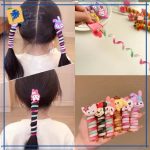 Flower Decor Hair Tie for Girls Adorable Spiral Hair Ties for Girls No Crease Stretchy Ponytail Holders with Cute Bowknots Hearts Flowers Traceless Hair Accessories - Image 4