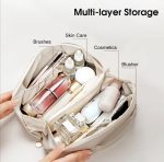 Luxury Cosmetic Organizer Travel Bag for Women – Large Capacity PU Leather Makeup Pouch with Zipper & Handle | Elegant Portable Makeup Storage Case | Waterproof Beauty Organizer Toiletry Bag | Cosmetic Brush Kit - Image 2