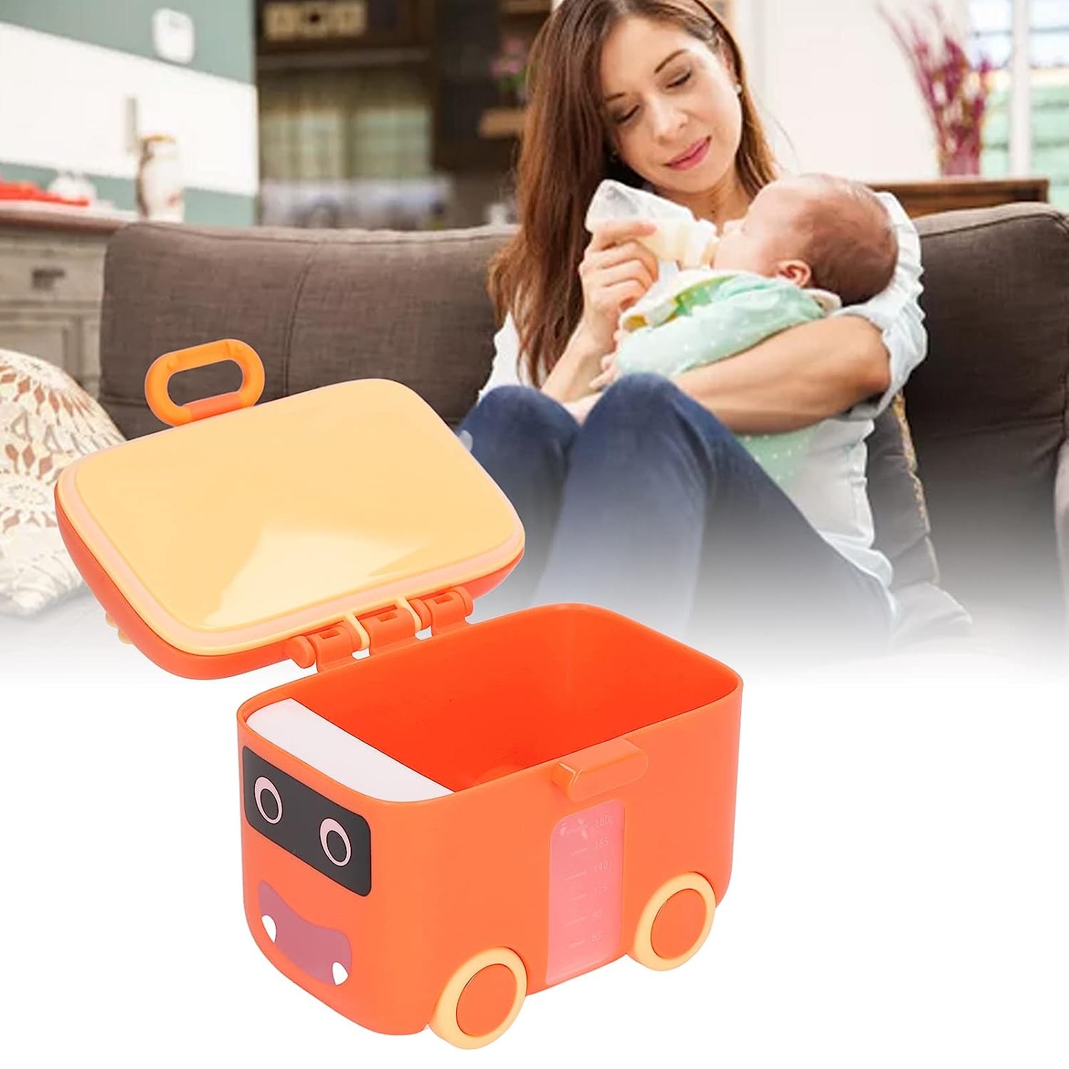 imgi_64_9825f6cc46ba039aa3331bee1a02d656 Tawakkal Mart Portable Milk Powder Container Bus style / toy style baby milk container Orange - Blue color - Image 1