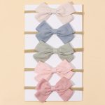 5Pcs/Set Solid Color Kids Headwear Elastic Hair Bands for Baby Cute Cotton Bowknot Headband Infant Girls Hair Accessories - Image 2